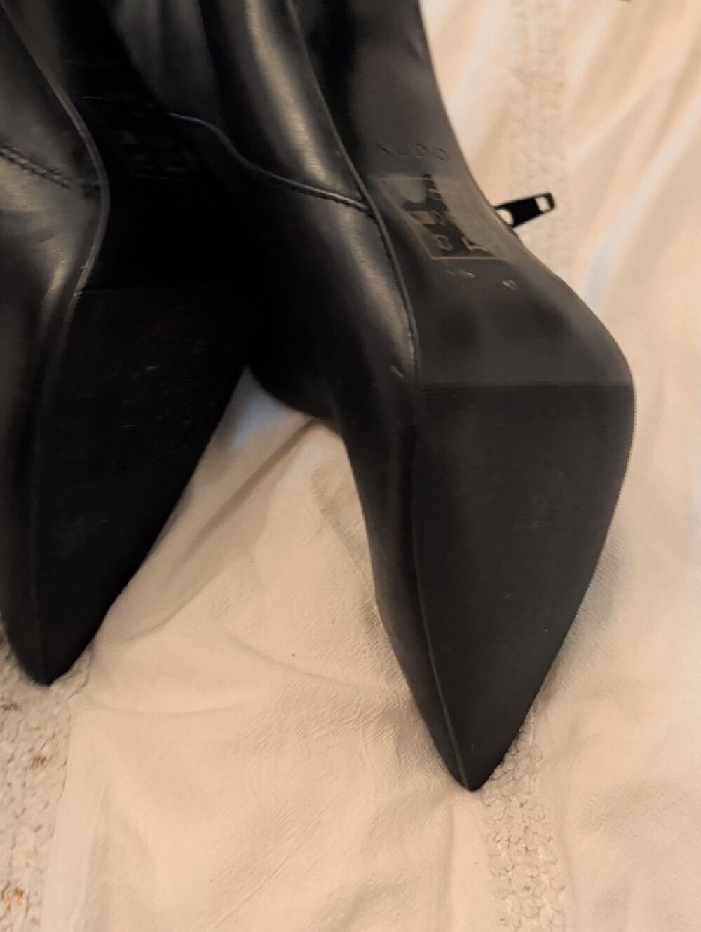 Aldo Black Pointed Toe Knee-High Heeled Boots - Picture 4 of 9